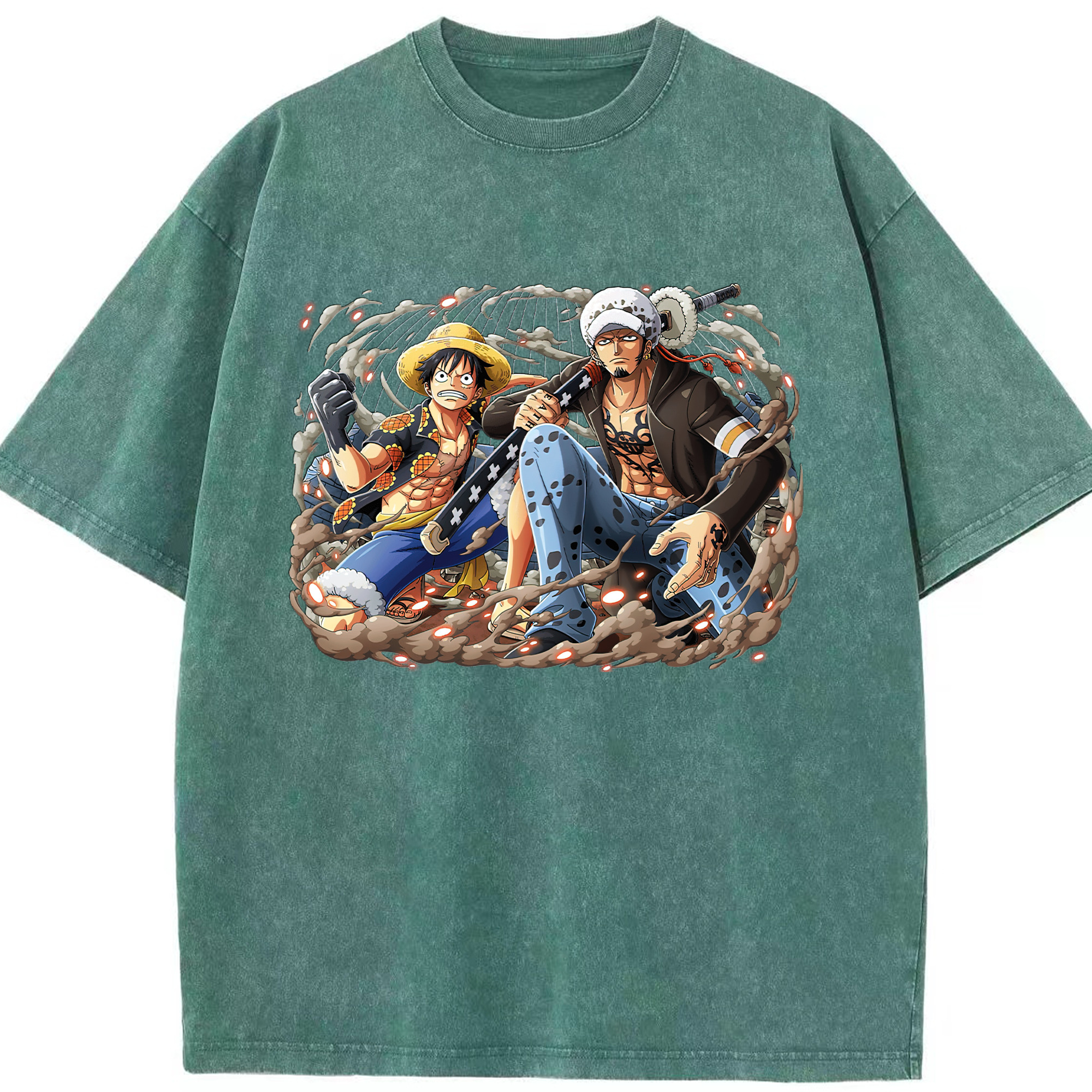 ワンピース モンキー・D・ルフィ ONE PIECE Monkey D. Luffy 綿100% ヴィンテージ風 半袖Tシャツ（フロントプリント）